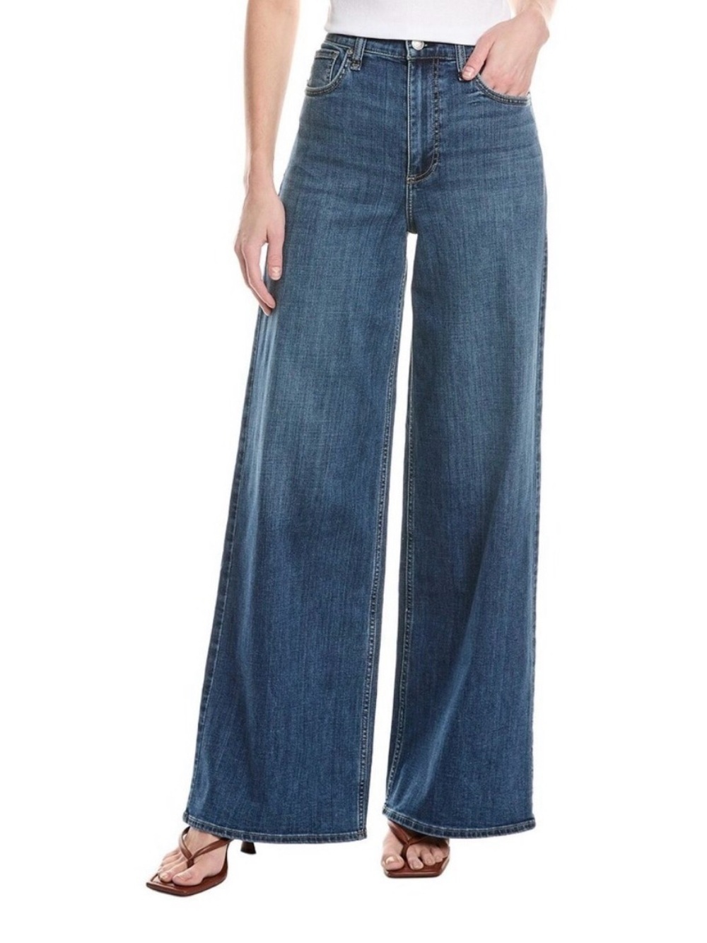 rag & bone Serena Full Length Wide-Leg High-Rise Jeans — Medium Blue